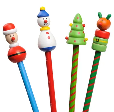 Image de Crayon en bois orné d'une figurine de Noël au motif festif pour les enfants