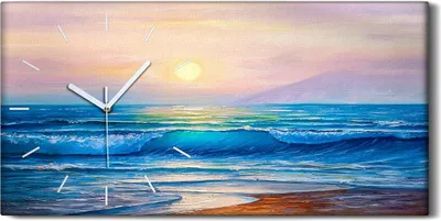 Produktbild von Wandbild Leinwand Bilder Wanduhr 60x30 Gemälde Küste Meer Wellen Sonne Himmel - weiße Hände