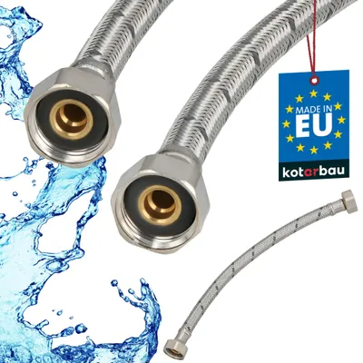 Zdjęcie produktu dla KOTARBAU® Elastyczny wąż wodny 1/2 cala, 30 cm, wąż wzmocniony, 1/2“ x 1/2“, wąż przyłączeniowy do armatury, wąż do kranu, w osłonie ze stali nierdzewnej