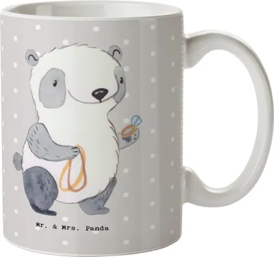 Produktbild von Mr. & Mrs. Panda Tasse Juwelier Herz - Grau Pastell - Geschenk, Henkelpott, Teetasse, Becher, Schmuckgeschäft, Shopping, Goldschmuck, Goldschmied, Eröffnung, Kaffeetasse