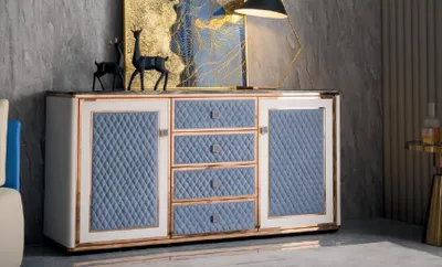 Image de Commode Buffets modernes 4 tiroirs 2 portes Armoire haute Lowboard nouveau