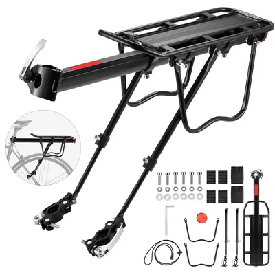 Produktbild von Gepäckträger für Mountainbikes, universell, verstellbar, Schnellverschluss, Reflektor, max. 60 kg Traglast, Aluminiumlegierung, schwarz