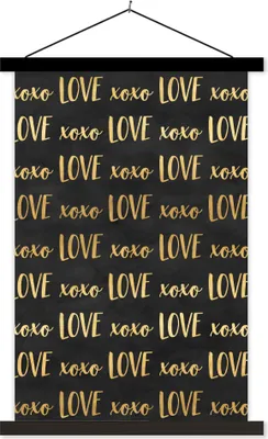 Produktbild von MuchoWow® Textilposter Muster - Liebe - Gold - Schwarz 120x180 cm mit schwarzem Rahmen - Fotos