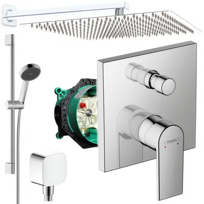Produktbild von Hansgrohe und Jowi Unterputz Duschsystem, 650mm Brausestange, 360x360mm Kopfbrause, Vernis Shape Duscharmatur