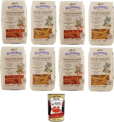 Produktbild von Rummo Testpaket Glutenfreie Maccheroncelli N°7- Penne Rigate N°66 8x 300gr + Italian Gourmet polpa 400g