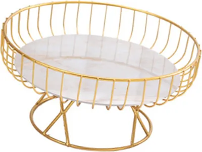 Imagen del producto de Bandeja para frutas con diseño hueco, patas de hierro, mármol decorativo, práctica, proceso de pintura para hornear, ideal para servir frutas (tamaño grande, color dorado)