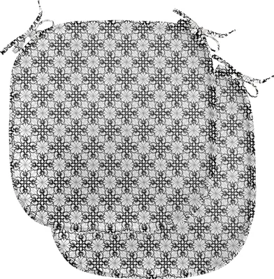 Produktbild von ABAKUHAUS Blumen Polster für Esszimmerstühle, Victorian Lace Blume, Dekoratives wasserfestes Kissen mit Riemen für Küchensitze, 40 cm x 40 cm-2er Pack, Schwarz Pale Grau