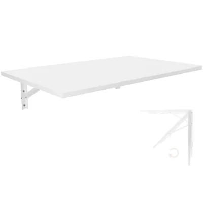 Image de Table murale pliante 80x50 cm Blanc - Table pliante, bureau, table de cuisine, table de salle à manger, montage mural, gain de place