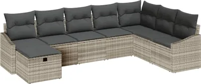 Image de Ensemble de salon vidaXL, 9 pièces, en polyrotin