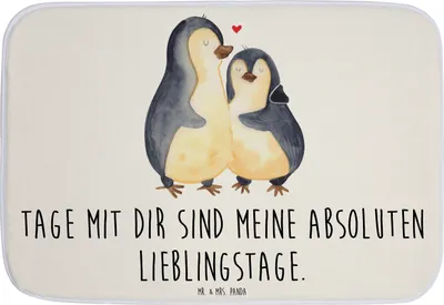 Produktbild von Mr. & Mrs. Panda Badezimmerteppich Pinguin umarmen - Weiß - Geschenk, Liebe, badezimmermatte, Hochzeitstag, Badvorleger, Badematte, Badezimmer Matte, Hochzeit, Badteppich