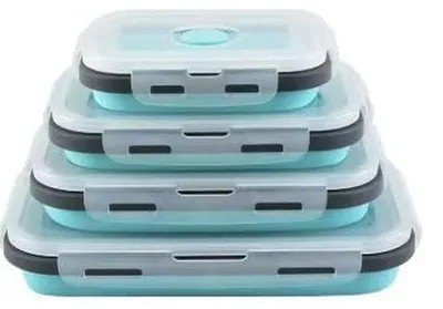 Immagine prodotto di Set di 4 contenitori riutilizzabili in silicone per alimenti, pieghevoli e a prova di perdite