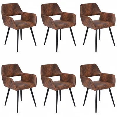 Obrázek produktu pro Meubles Cosy – sada 6 jídelních židlí v industriálním stylu z imitace semiše – CROMWELL