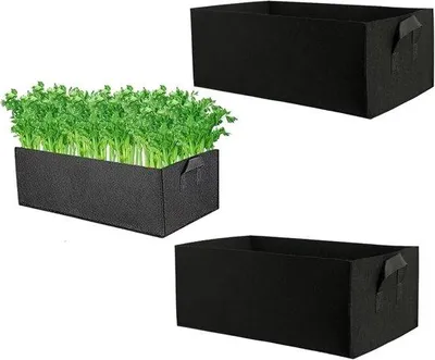 Produktbild von Famanu Rechteckige Pflanzenbeutel, 2 Stück, atmungsaktiv, Vlies, Anzuchtbeutel mit Griff für Pflanzen, Blumen und Gemüse, Schwarz