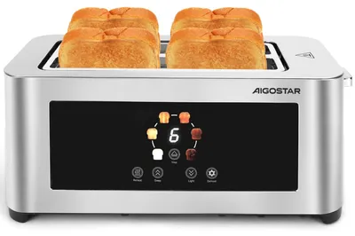 Broodrooster 4 Scheiben, 2 lange Schlitze, LED-Touchscreen, 1400 W