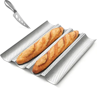 Produktbild von Baguette-Backblech für 4 Baguettes – Baguette-Backform mit Antihaftbeschichtung – Baguette-Backblech aus Kohlenstoffstahl