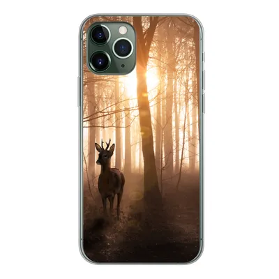 Produktbild von MuchoWow® Handyhülle Schutzhülle Hülle für iPhone 11 Pro Wald - Hirsche - Sonne - Bäume - Winter - Natur - Tiere Silikon Softcase Handy Hülle - Handy