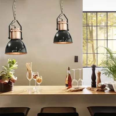 Image de The Living Store Plafonnier 2 pcs. noir rond E27