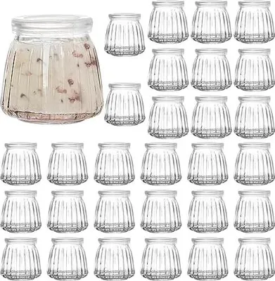 Produktbild von Fasmov 30 Stück Kleine Joghurtgläser mit Deckel, 120 ml Weckgläser Glas Tulpenglas Dessertglas Einweckgläser Perfekt für Marmelade Honig Pudding Milch Joghurt Gelees