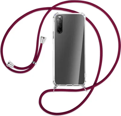 Produktbild von Handykette Backcover-Schutzhülle mit Band (Metall silberfarben) für Sony Xperia 10 II - dunkelrot