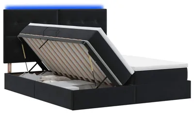 Productafbeelding van LED-bed met opbergruimte en matras, zwart, 180 x 200 cm, fluweel
