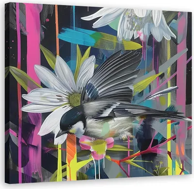 Produktbild von Leinwandbild Kolorowa Abstrakcja Z Ptakiem 60x60 Feeby Bunt bild für die wand bereit zum aufhängen