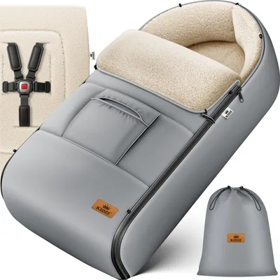 Produktbild von KIDIZ® Babyfußsack Baby Fußsack Winterfußsack Babyschale mit Reißverschluss Kuschelsack Babydecke Kinderwagen waschbar verschließbarer Kopfteil, Tasche, passend für alle Kinderwagen