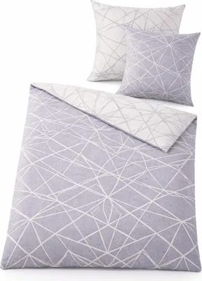 Produktbild von Soma Biber Bettwäsche 135x200 cm 2-teilig – Baumwolle Bettwäsche Set Grau Silber mit Kissen 80x80 – Wende-Bettwäsche mit Reißverschluss – Germany – Geometrisches Muster