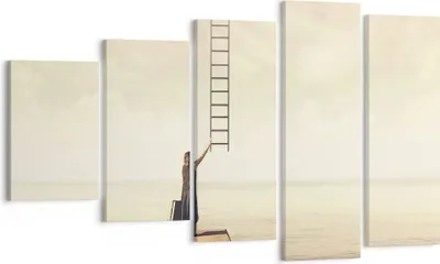 Produktbild von Bild auf Leinwand - Leinwandbild - 5 Teile - Symbol Frau Leiter - 100x60cm - Wand Bild - Wanddeko - Wandbilder - Leinwanddruck - Bilder - Wanddekoration - Leinwand bilder - Wandbild - EG100x60-4339