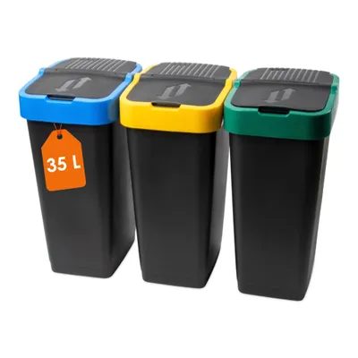 Produktbild von Abfalleimer mit Schwingdeckel - 3er Set - 35 Liter - jede Farbe 1x