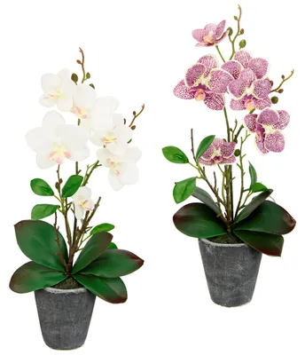 Obrázok produktu pre Umelá orchidea Kunstblumen, výška 40 cm, s listami v kvetináči. Umelá orchidea