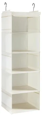 Image de Organisateur de vêtements suspendu - 30 x 30 x 108 cm - Beige - 5 compartiments - Pour penderie et chambre