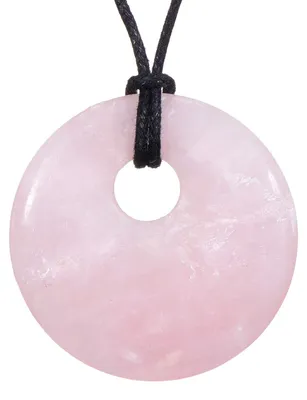 Productafbeelding van Morella damesketting, 80 cm lang, met ronde edelsteen hanger van rozenkwarts, geleverd in een fluwelen zakje