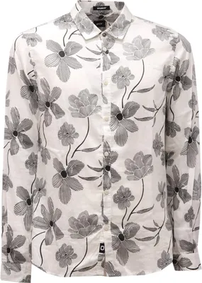 Zdjęcie produktu dla 1047AG camicia uomo OFFICINA36 biało-czarna bawełniana koszula męska z kwiatowym nadrukiem