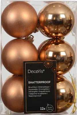 Productafbeelding van Kerstballen kunststof d6 cm brandy 12 st Decoris
