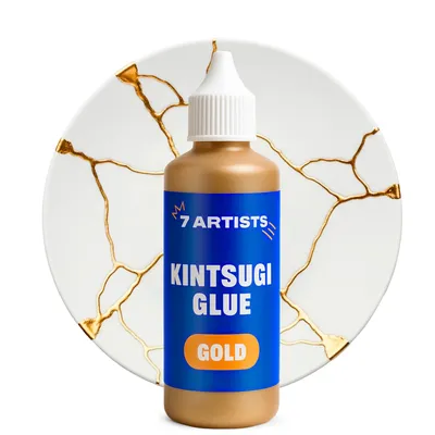 Produktbild von 7 Artists Kintsugi Kleber 80 ml – Gold Kleber für Keramik & Porzellan | Kintsugi Reparaturset für Dekorative Risse, Ton & Steingut Restaurierung