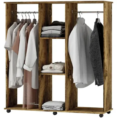 Produktbild von Kleiderschrank - Mobiler Aufbewahrungsschrank auf Rollen - 6 Räder - 120 x 40 x 128 cm - ABS Kunststoff - Armeegrün