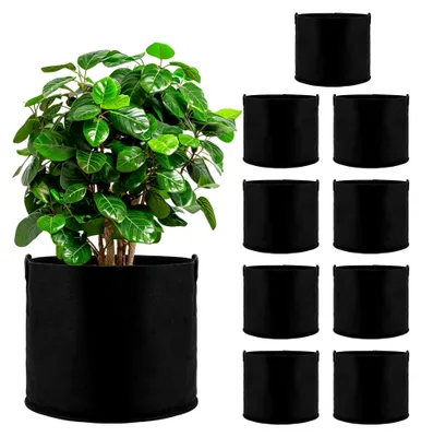 Produktbild von 10 Stück 16L Pflanzsack aus Vliesstoff, Ø30cm x Höhe 25cm, Schwarz mit Henkel für Gemüse und Pflanzen