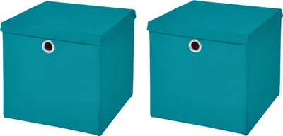Produktbild von 2 Stück Türkis Faltbox 28 x 28 x 28 cm Aufbewahrungsbox faltbar mit Deckel