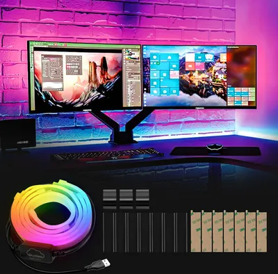 Immagine prodotto di Yakimz Striscia LED per scrivania da gioco, striscia LED RGBIC per monitor PC da 32 pollici, retroilluminazione PC, illuminazione LED USB con controllo tramite app