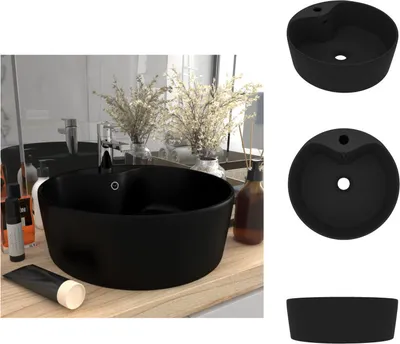 Immagine prodotto di vidaXL Lavabo con troppopieno nero opaco 36x13 cm in ceramica - Lavabo da bagno