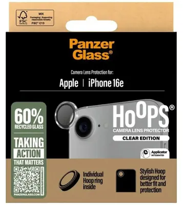Zdjęcie produktu dla PanzerGlass Hoops iPhone 16e - szkło hartowane chroniące obiektyw aparatu - przyjazne dla etui
