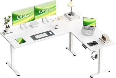 Imagen del producto de Escritorio de esquina eléctrico con ajuste de altura, 160 x 120 cm, color blanco
