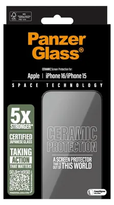 Productafbeelding van PanzerGlass Ceramic Screenprotector met applicator voor de Apple iPhone 16