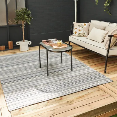 Outdoor-Teppich, wasserdicht, 120x160 cm, geometrisch, grau