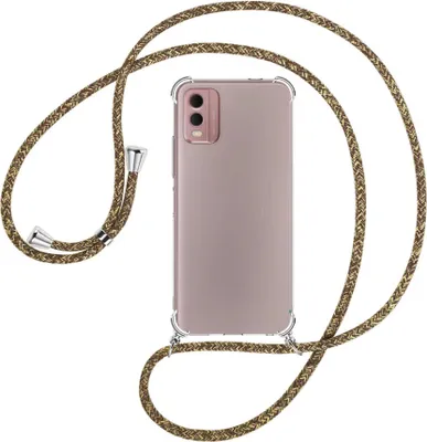 Produktbild von Handykette Backcover-Schutzhülle mit Band (Metall silberfarben) für Nokia C32 4G (6.5'') - braun+beige