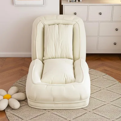 Produktbild von Schlafsofa 5-fach verstellbar (90°–180°) mit 2 Kissen Sofa-Liegestuhl Schlafstuhl für Wohnzimmer, Schlafzimmer Weiß