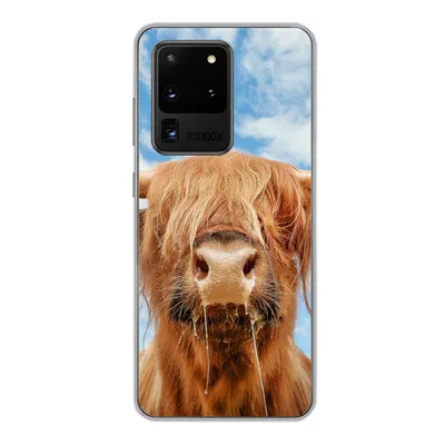 Produktbild von MuchoWow® Handyhülle Schutzhülle Hülle für Samsung Galaxy S20 Ultra Schottischer Highlander - Wolke - Tiere Silikon Softcase Handy Hülle - Karteninhaber