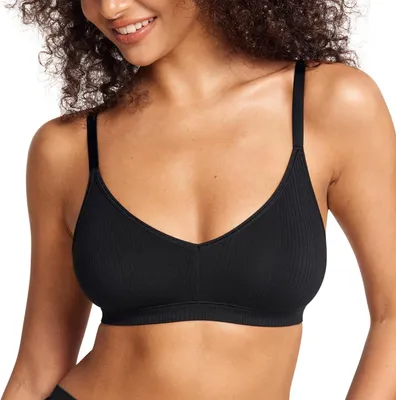 Productafbeelding van Draadloze bralette van modal met V-hals en verstelbare bandjes, effen zwart
