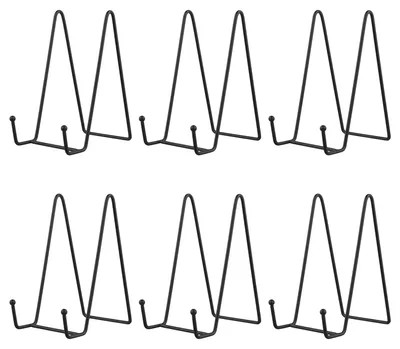Produktbild von Tellerständer - 6er Set aus Metall - Zur Präsentation von Tellern, Bildern und Büchern - 10 x 7,6 x 15,5 cm - Schwarz