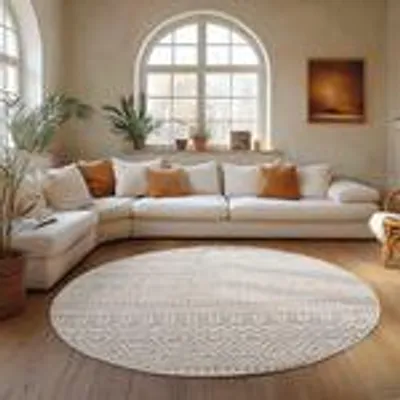 Obrázek produktu pro Bouclé koberec Carpettex do obýváku, ložnice a kanceláře, měkký, snadno udržovatelný, odolný a moderní , Velikost : 160 cm Kulatý , Barva : Krémová-3